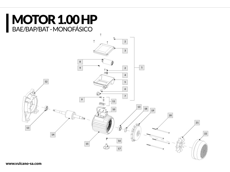 Motor BAE / BAT / BAP 1.00 HP - Monofásico