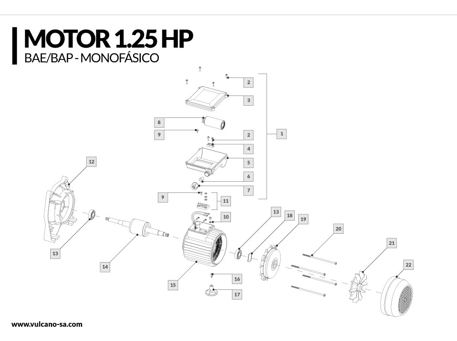 Motor BAE / BAT / BAP 1.25 HP - Monofásico