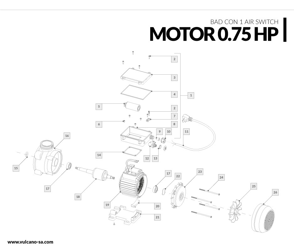 Motor BAD 0.75 HP - Monofásico